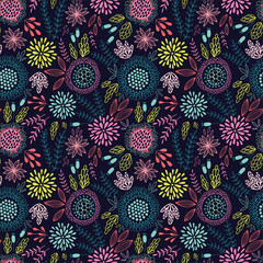 Aufkleber - Seamless floral pattern on the dark background