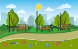 Fototapeta Natura - Landscape of the city park. Vector illustration.