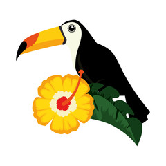 Sticker - toucan exotic bird with flower