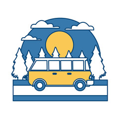 Poster - Vintage van vehicle In the forest icon vector illustration