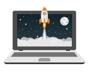 Wall Mural - Launch Laptop mit Rakete Flat Design Icon