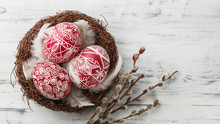 Pysanky, Decorated Easter Eggs In The Nest