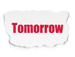 © Maksim Kabakou - Timeline concept: Painted red text Tomorrow on Torn Paper background with  Tag Cloud