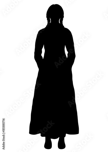 Girl In Italian National Costume Silhouette Vector Outline