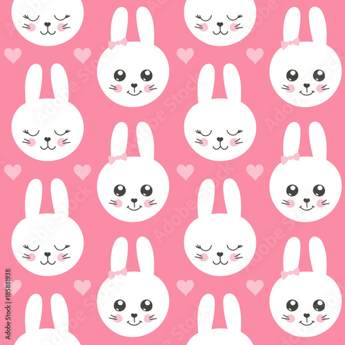 Cute Baby Pattern With Little Bunny Cartoon Animal Girl Print Vector Seamless Sweet Background With Rabbit And Hearts For Children Pajamas Sleeping Clothing Fabric Diaper Textile Birthday Party Buy This Stock
