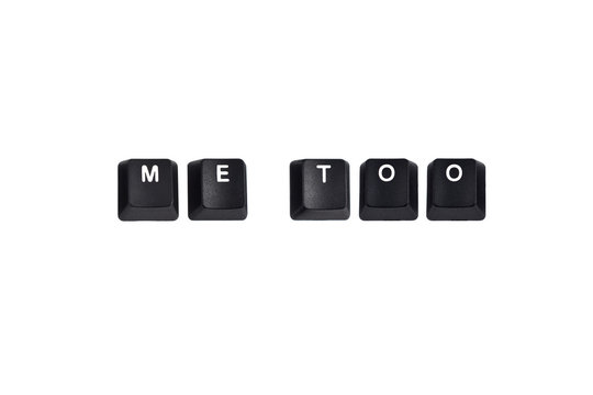 Me Too sign on keyboard stock photo images. Me Too inscription. Computer keyboard Me Too button. Keyboard buttons on a white background
