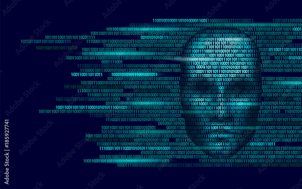 Hacker artificial intelligence robot danger dark face. Cyborg binary ...