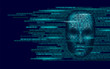 Hacker artificial intelligence robot danger dark face. Cyborg binary code head shadow online hack alert personal data intellect mind virtual information vector illustration