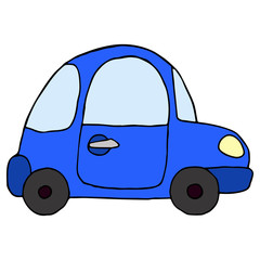 Cartoon retro blue car isolated on white background. Vector illu