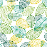 Vector seamless outline leaves pattern. Green and white spring background. Scandinavian design for fashion textile print