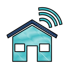 Sticker - house silhouette with wifi signal vector illustration design