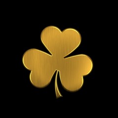 Golden Clover with Three Leaves. 3D Render Illustration, black color background