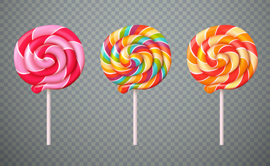 Poster - Realistic Lollipops Transparent Background Set