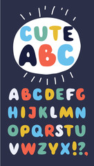 Collection of three funny alphabets and set of numbers. Cute colorful english font, hand drawn typeface. Vector illustration