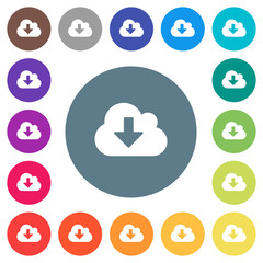 Sticker - Cloud download flat white icons on round color backgrounds