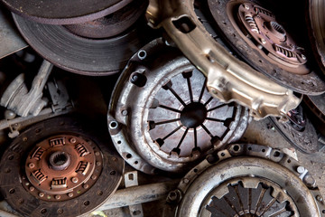 used basket and clutch disc mechanical transmission on the heap.