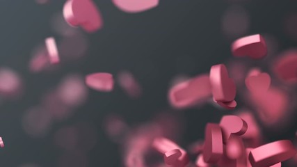 Poster - Abstract 3d rendering of hearts shapes. Computer generated flying love symbols. Valentine's day motion background design with bokeh effect. 4k UHD