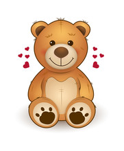 Funny Cartoon Teddy Bear For Greeting Card On St. Valentine's Day, Wedding, Birthday