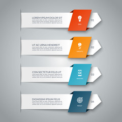 Infographic banner with 4 arrows. Can be used for diagram, graph, chart, business infographics, number options, web design.