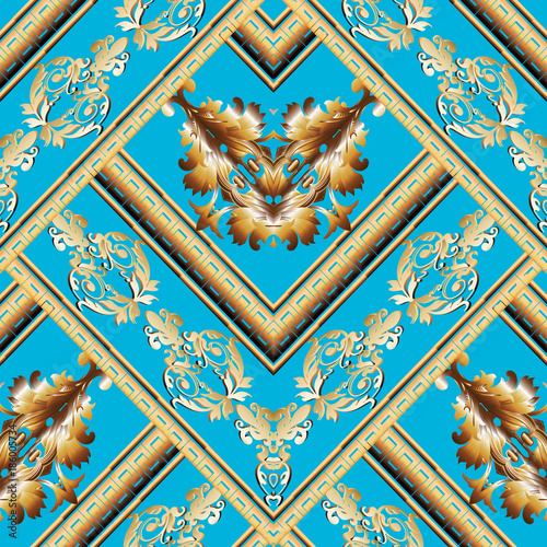 Dekoracja na wymiar  barokowy-wzor-w-paski-jasnoniebieski-kwiatowy-tlo-tapeta-ilustracja-z-rocznika-zloto-adamaszku-kwiaty-liscie-paski-ramki-romb-geometryczne-ksztalty-tekstura-wektor-luksusowych-powierzchni