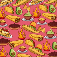 Canvas Print - seamless pattern mexican food hat traditional