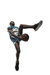 Wall Mural - Full length portrait of a basketball player with ball