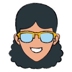 Sticker - Woman face with sunglasses icon vector illustration graphic design