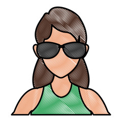 Sticker - Woman face with sunglasses icon vector illustration graphic design