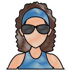 Sticker - Woman face with sunglasses icon vector illustration graphic design