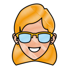 Sticker - Woman face with sunglasses icon vector illustration graphic design