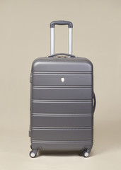 Gray modern suitcase isolated on pain background