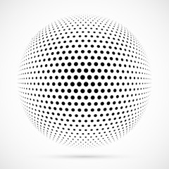 Wall Mural - white 3d vector halftone sphere.dotted spherical background.logo template with shadow.circle dots is