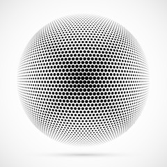 Wall Mural - White 3D vector halftone sphere.Dotted spherical background.Logo template with shadow.Circle dots isolated on the white background.