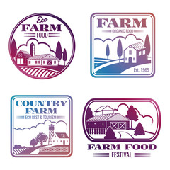 Canvas Print - Vintage colorful farm logos and labels set