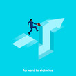 © dimon_ua - a man in a business suit with a briefcase in his hand jumps over a cliff, isometric image