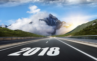 Empty asphalt road and New year 2018.