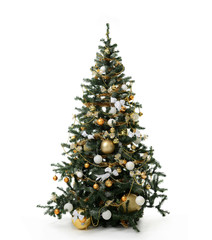 christmas tree with golder patchwork ornament artificial star hearts balls bells presents for new ye
