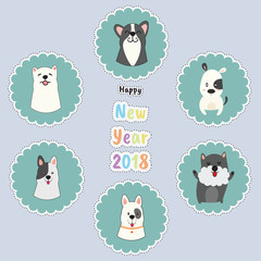 Wall Mural - set of cute sticker with dog in happy new year