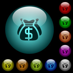 Sticker - Dollar bags icons in color illuminated glass buttons