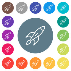 Sticker - Launched rocket flat white icons on round color backgrounds