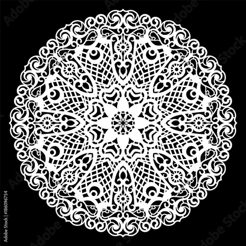Fotografia, Obraz Lace round paper doily, lacy snowflake, greeting element, laser cut template, doily to decorate the cake, vector illustrations