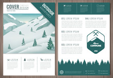 Outdoors Flyer Design With Mountains Landscape. Brochure Headline For Sport And Recreation. Vector
