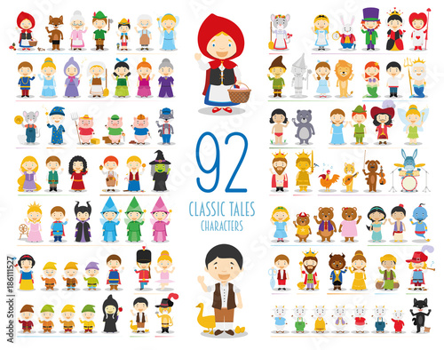 Kids Vector Characters Collection: Set of 92 Classic Tales Characters in cartoon Plakat
