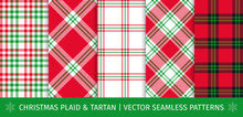 Set Of Christmas Plaid And Tartan Seamless Patterns. Vector Backgrounds