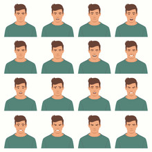  Vector Illustration Of A Face Expressions, Set Of A Different Face Expression, Cartoon Character, Avatar