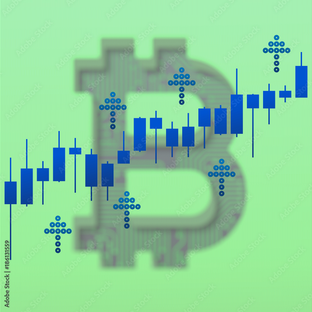 Bitcoin growth market chart and up arrows with blur effect. 3D ...
