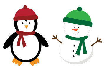 Sticker - Christmas Penguin and Snowman