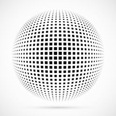 Wall Mural - White 3D vector halftone sphere.Dotted spherical background.Logo template with shadow.Square dots isolated on the white background.