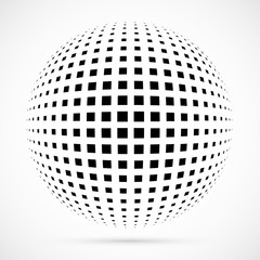 Wall Mural - white 3d vector halftone sphere.dotted spherical background.logo template with shadow.square dots is