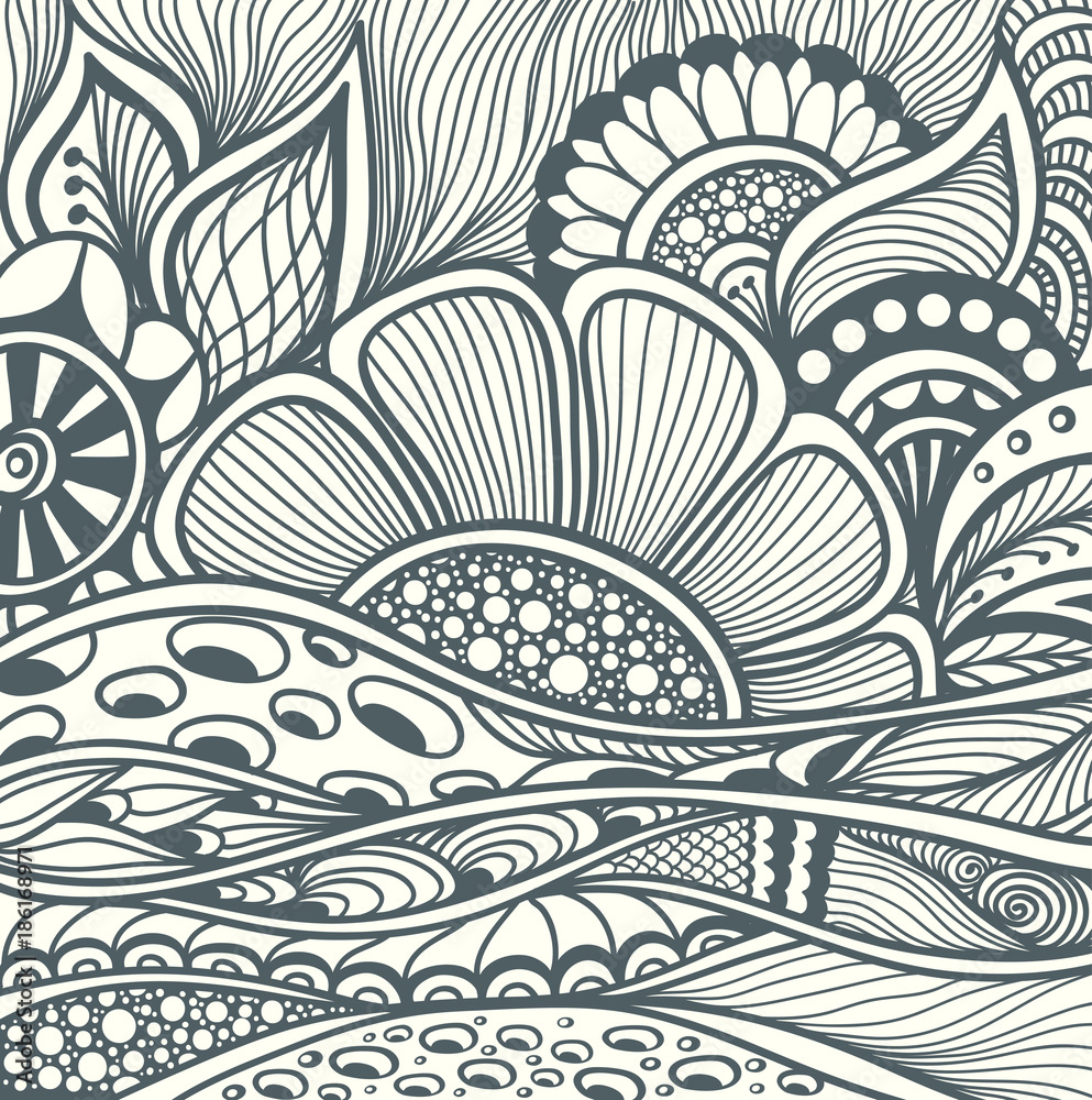 Abstract floral Zentangle background pattern black on white for coloring  page or adult relax coloring book or for decoration package or for wallpaper  and other things Stock Vector | Adobe Stock, image size:993x1000